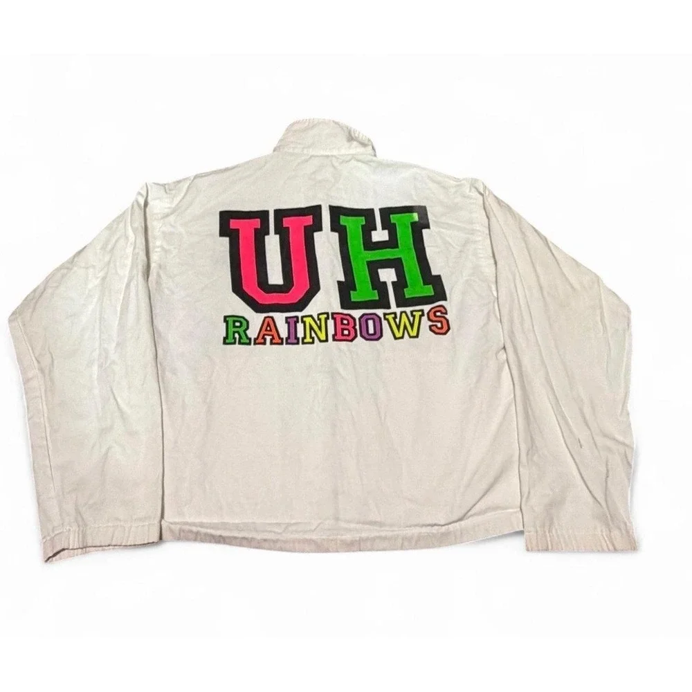 Vintage UH Rainbow Warriors White Cotton Zip Jacket USA Made Size 1 Hawaii